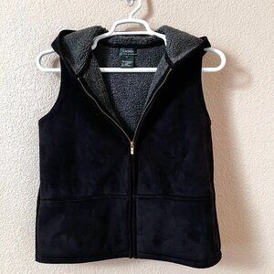 Black Faux Suede & Faux Shearling Hooded Gorpcore Biker Vest Women Size S